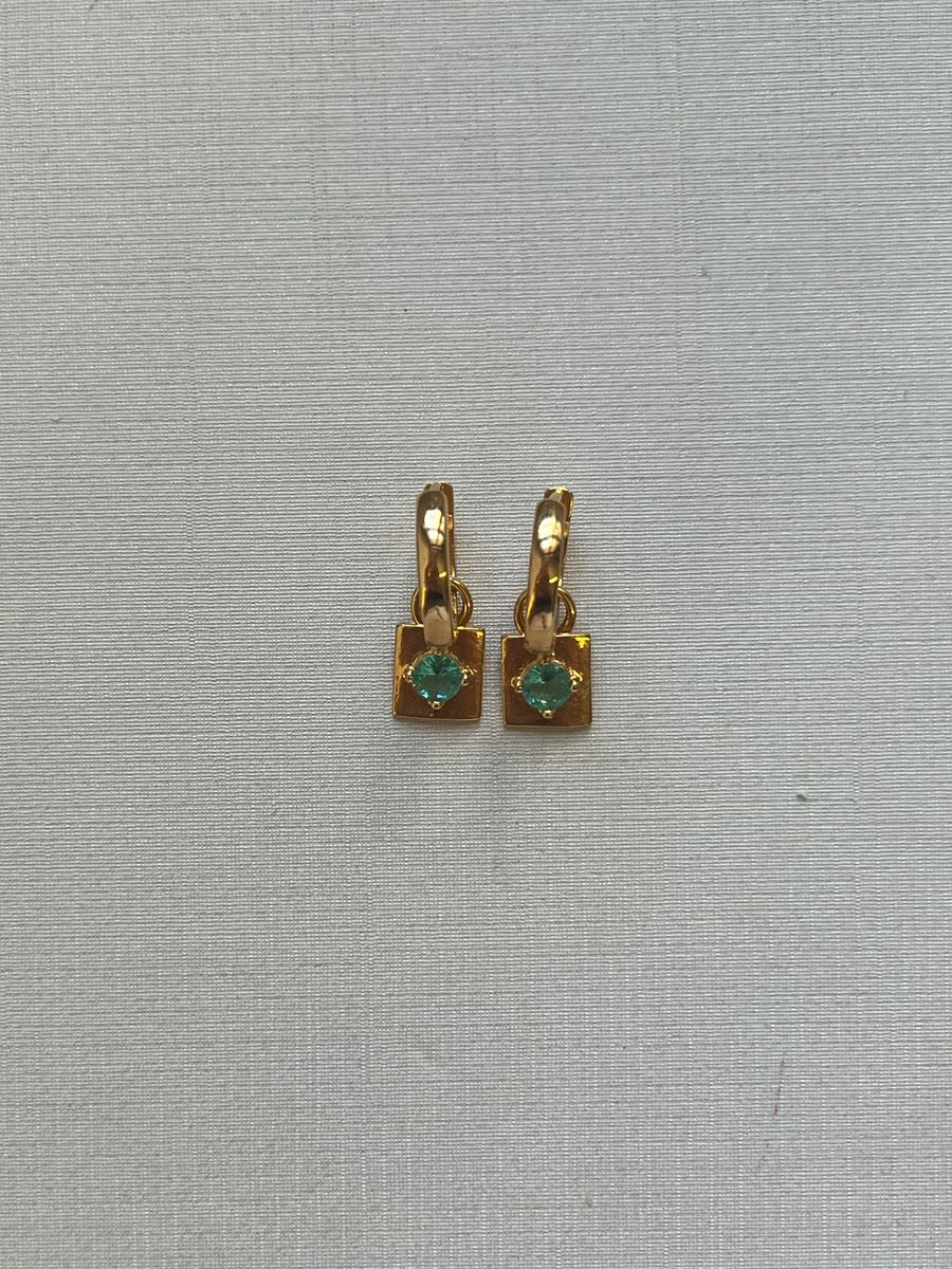 Argola Plaquinha de Zircônia Aqua Ouro 18 k