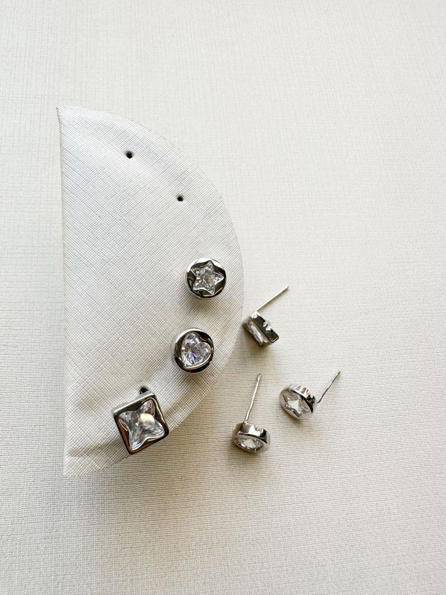 trio Modelos de Zircônias Ródio Branco