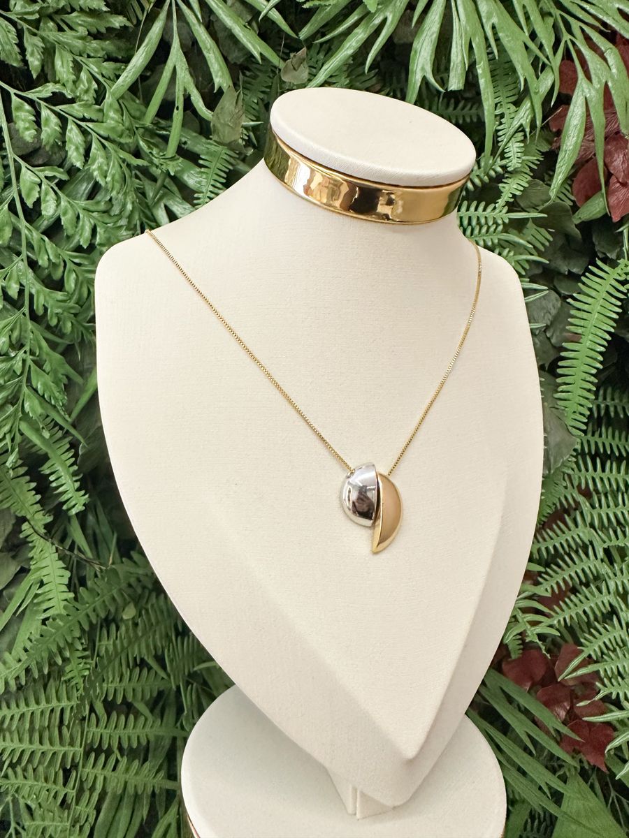 Colar Pingente Duplo Ródio Branco E Ouro 18 k