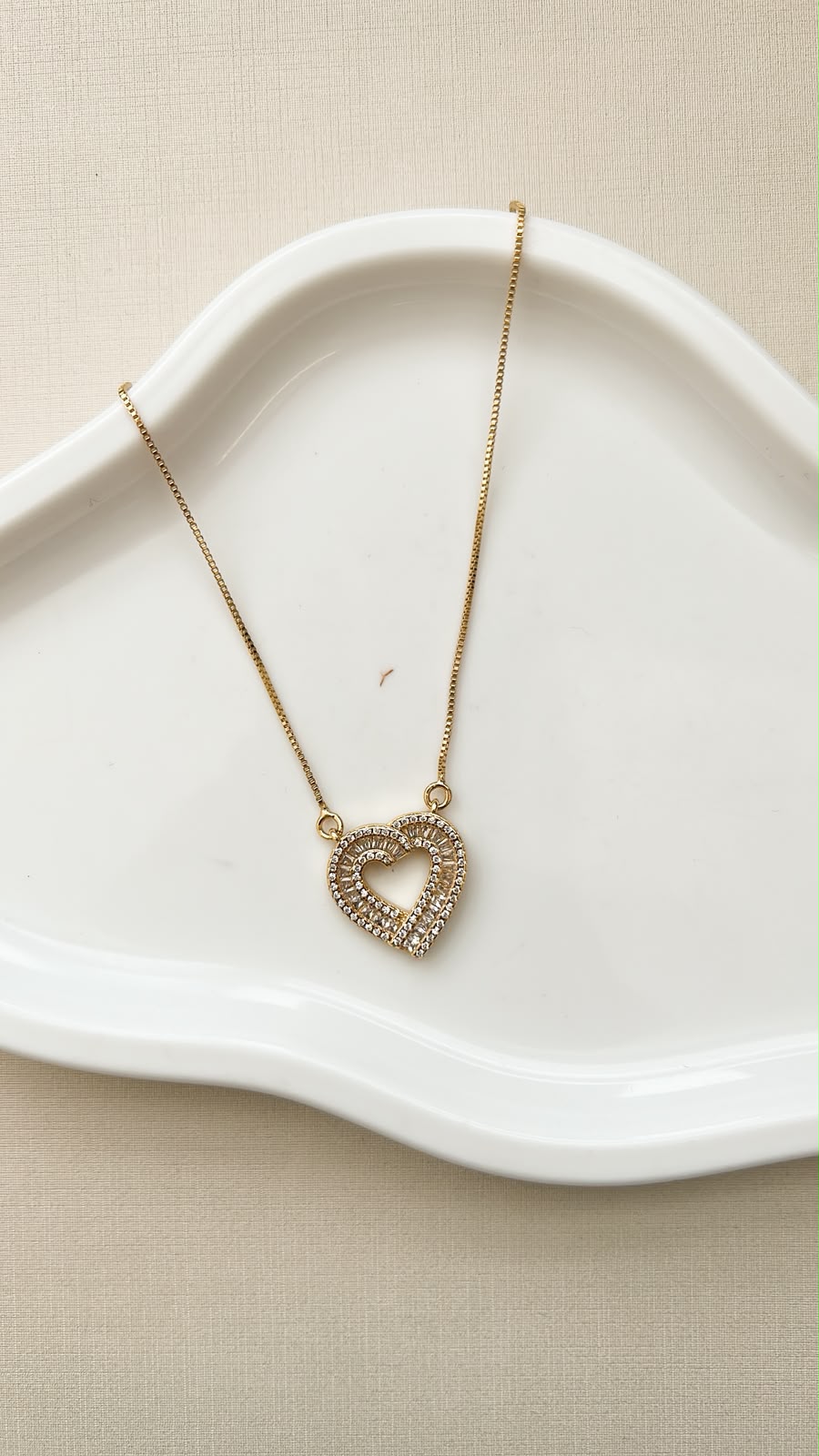 Colar Coração Vazado Baguete Ouro 18 k