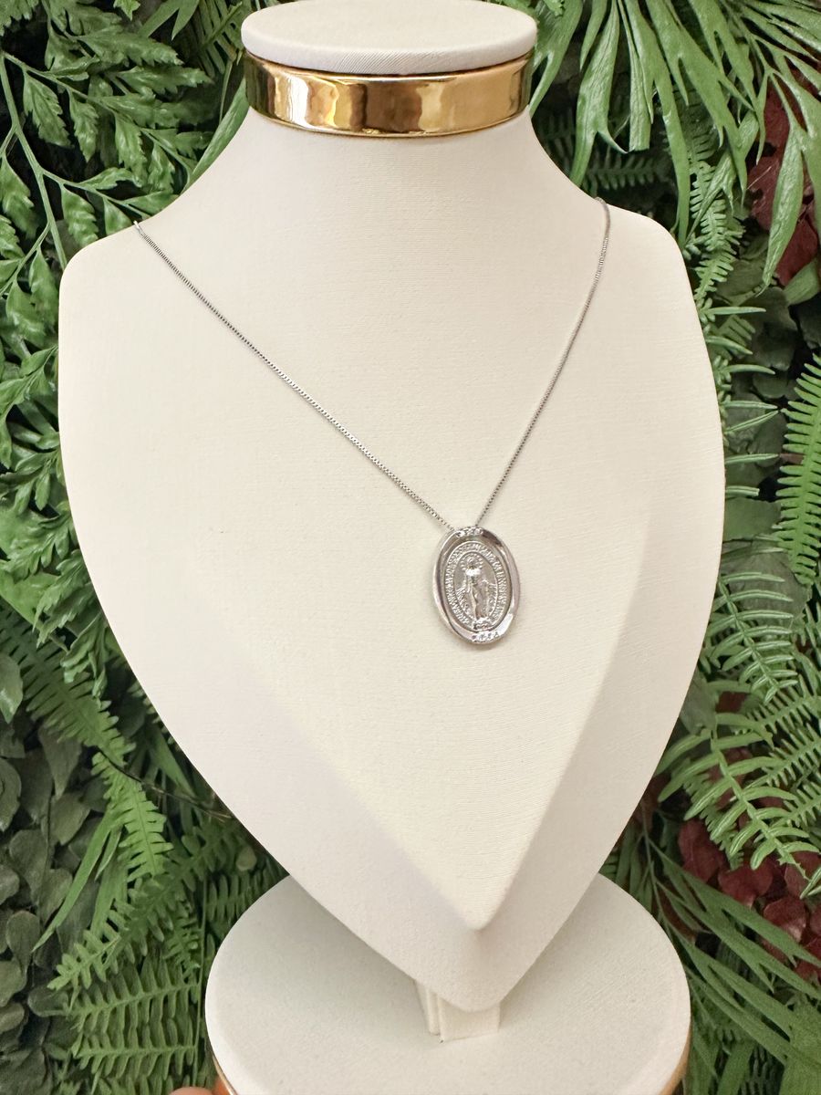 Colar Pingente Giratório Nossa Senhora Ródio Branco