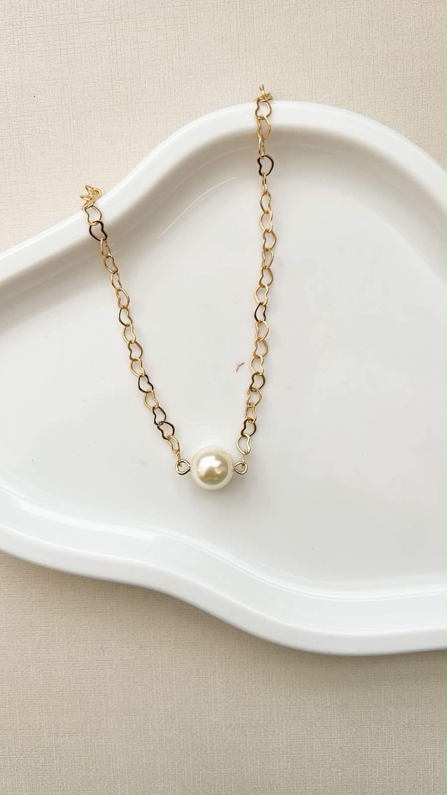 Choker Corrente Elos Coração Com Pérola Ouro 18 k