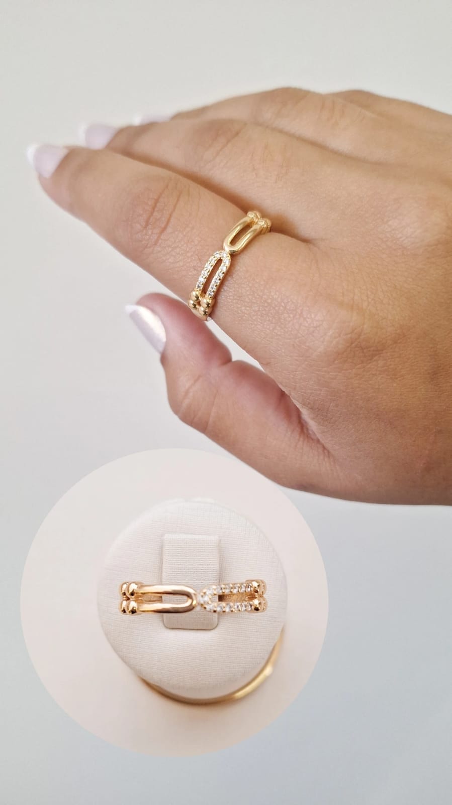 Regulável Elos Ligados Metade Cravejado E Metade Liso Ouro 18 k Tam. 22