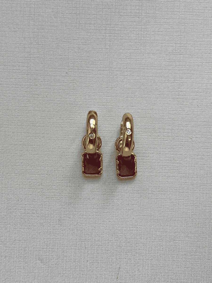 Argola 3X1 Pendurado Zircônia de Rubi  Ouro 18 k