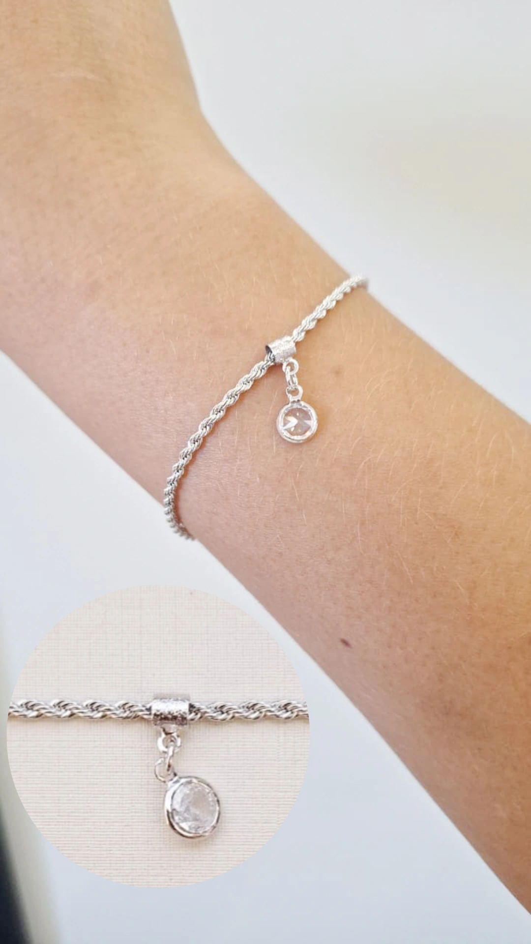 Pulseira Cordão Baiano Com Pto de Zirconia Ródio Branco