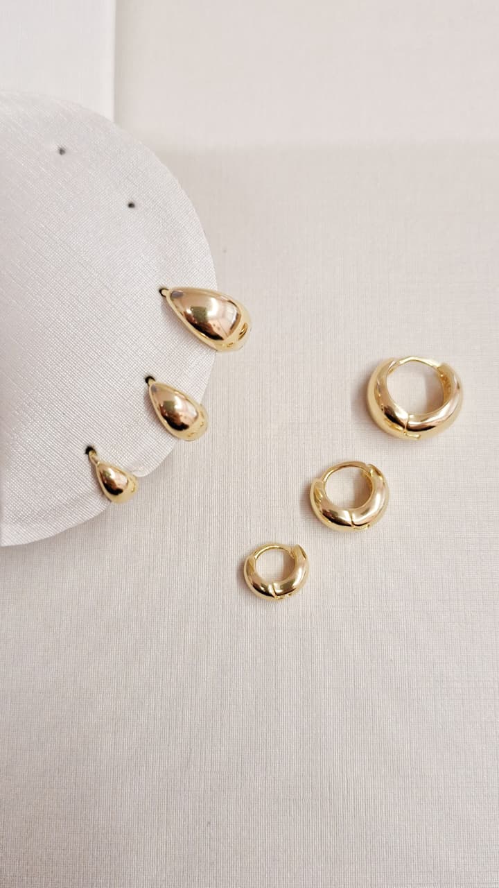 Trio Argola Lisa Gordinha com Bico Ouro 18 k
