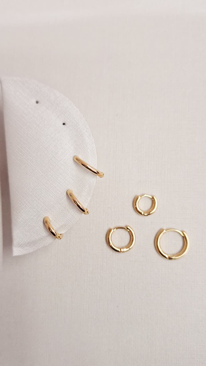 Trio Argola Lisa fina Maio  Ouro 18 k