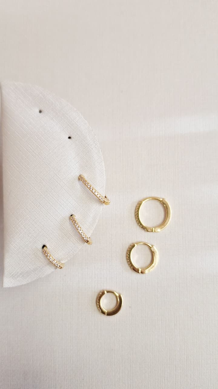 Trio Argola Bolsa Trapezio Ouro 18 k