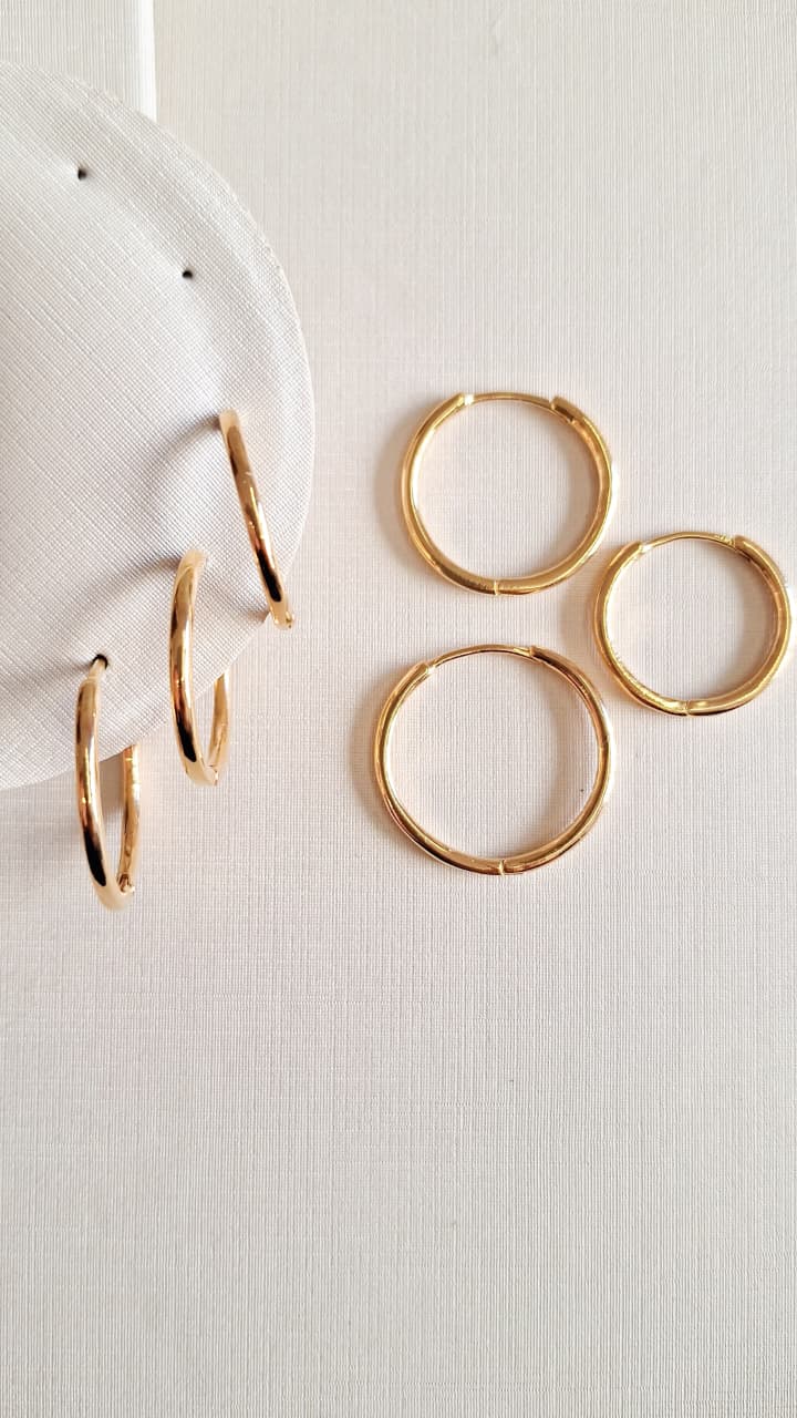 Trio Argola Lisa Gordinha com Bico Ouro 18 k