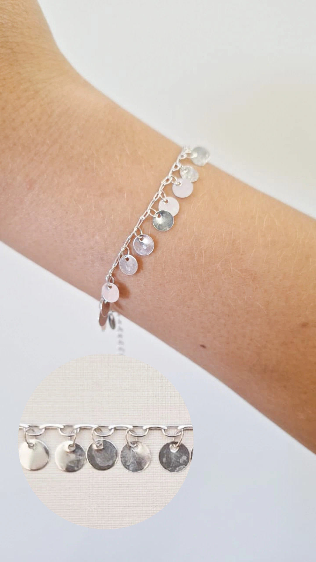 Pulseira Moedas (chapa) Corrente Linha Ródio Branco