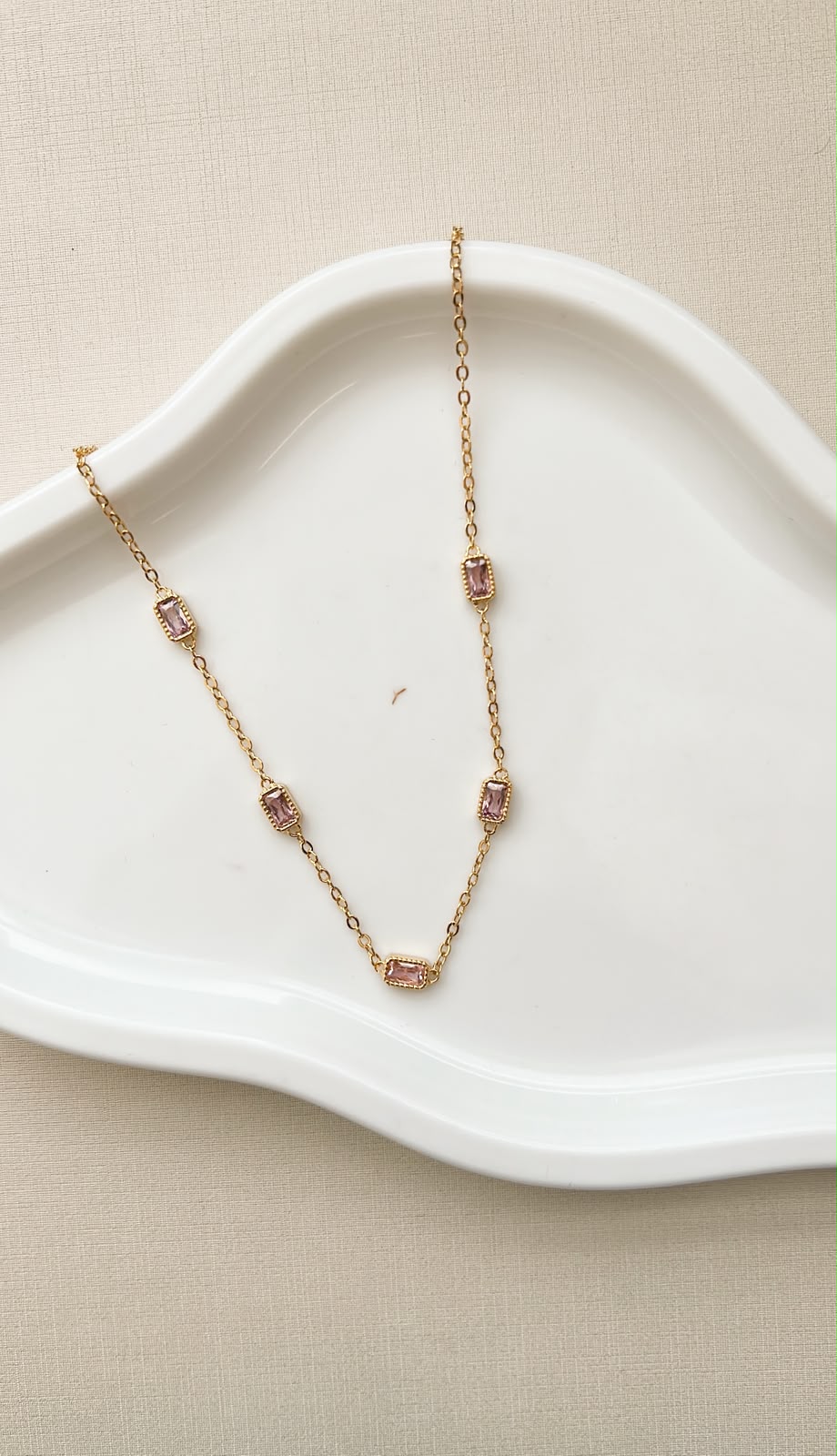 Colar 5 Baguete Rosa Ouro 18 k