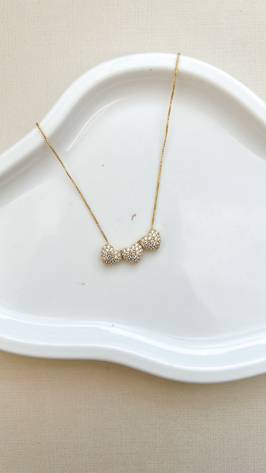 Colar 3 Mini Coração Cravejado Ouro 18 k