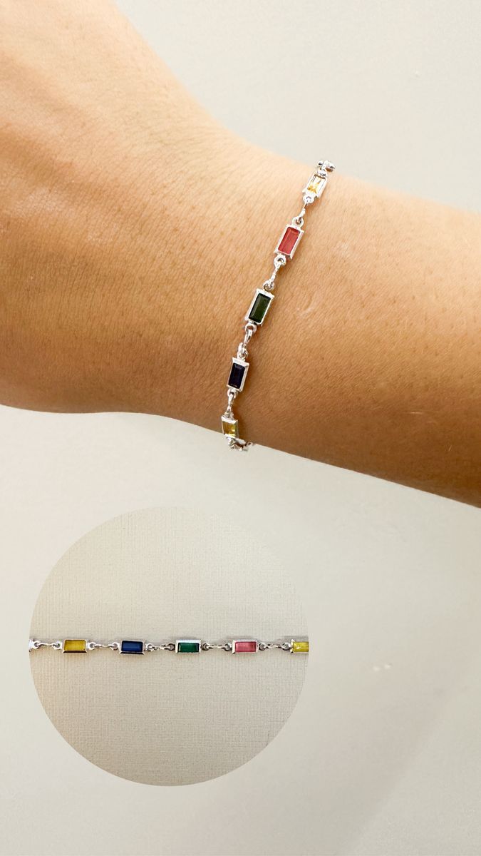 Pulseiras Retangulos Coloridos Tons Escuros Ródio Branco