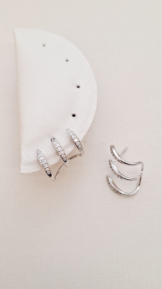 3 Garras Pontas Cravejadas  Ródio Branco