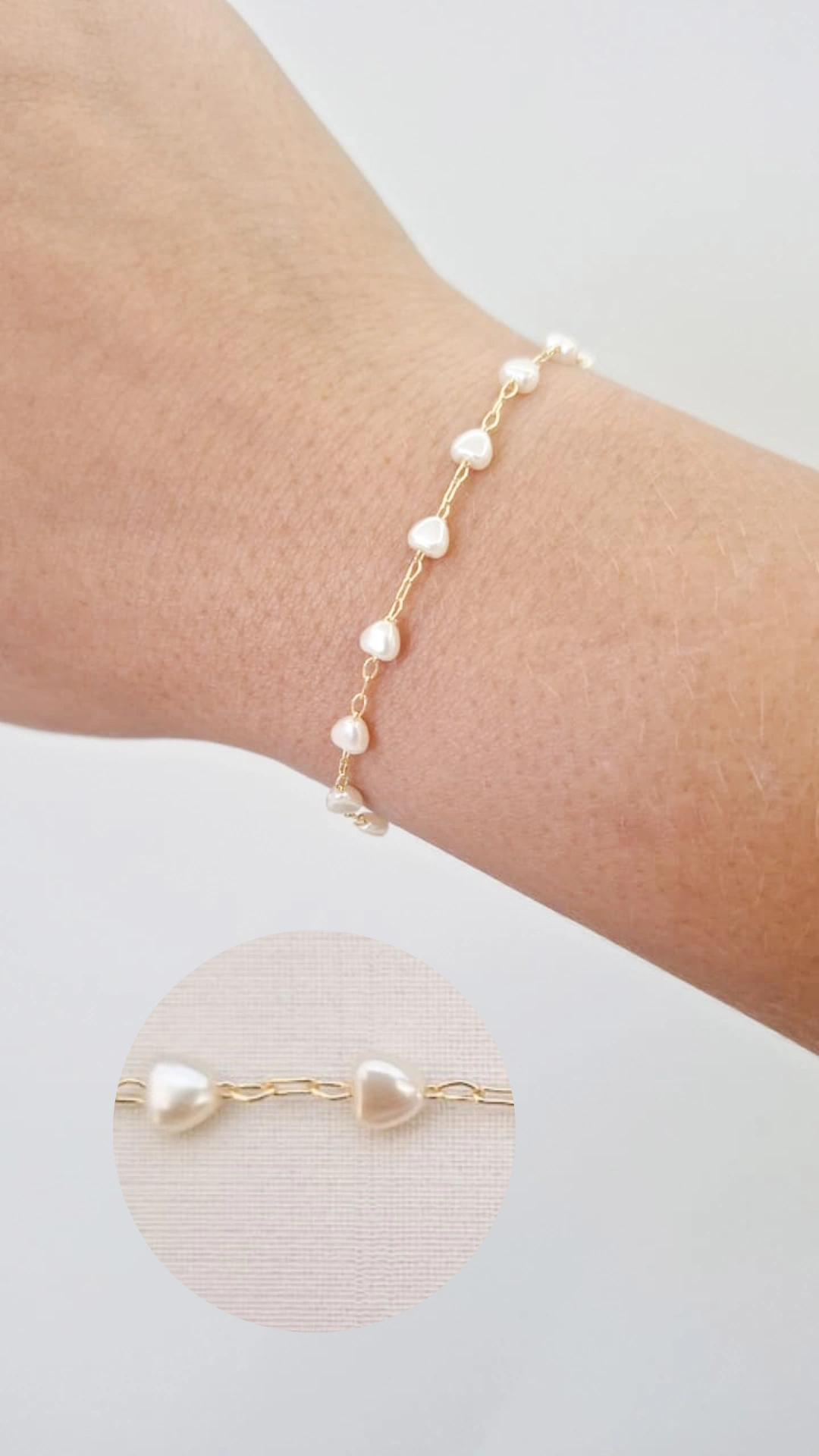 Pulseiras Mini Pérola Coração Delicada Ouro 18 k