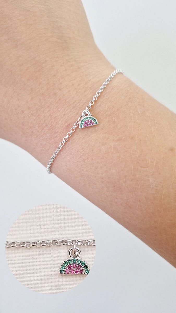 Pulseiras Infantil Mini Melancia Pend Cravejada Ródio Branco