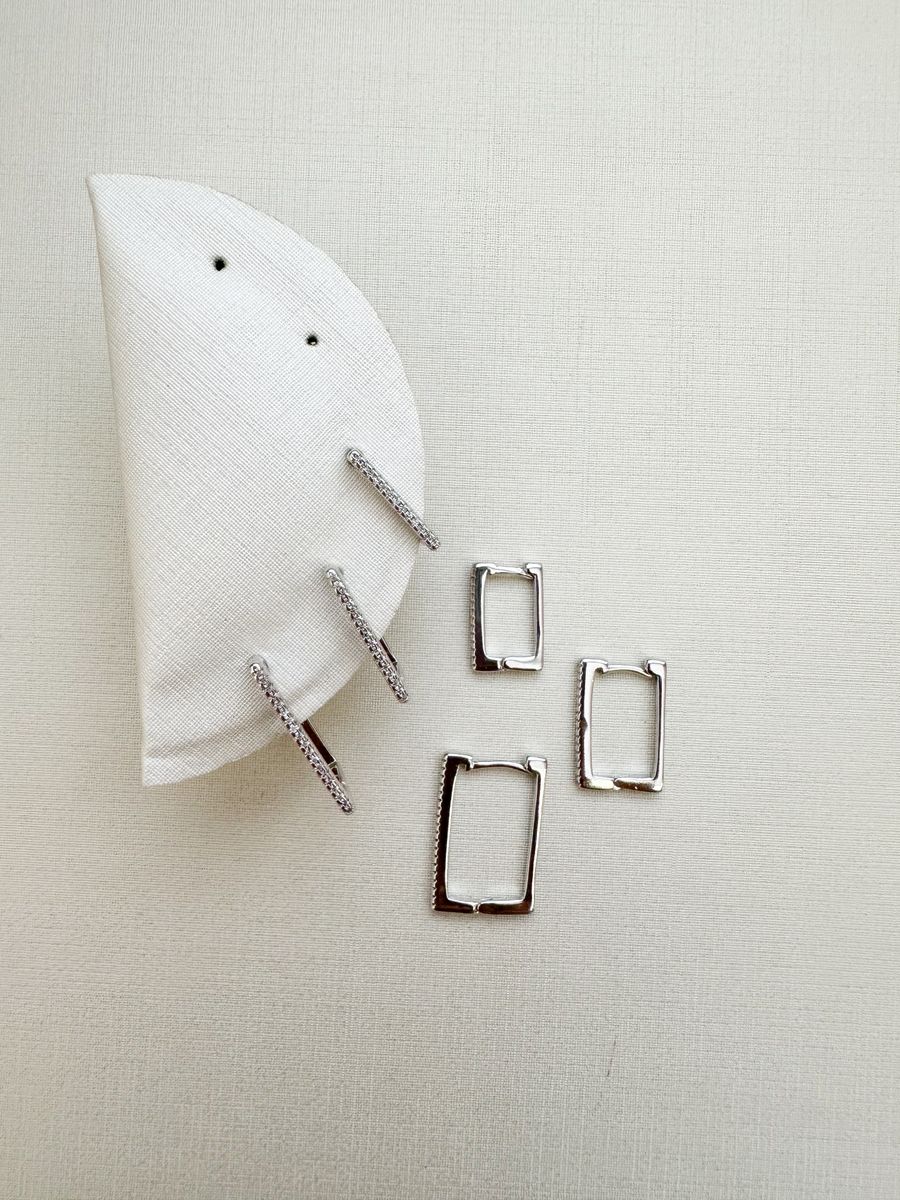 Trio Argola Quadrada Linha Cravejada Cristal Ródio Branco