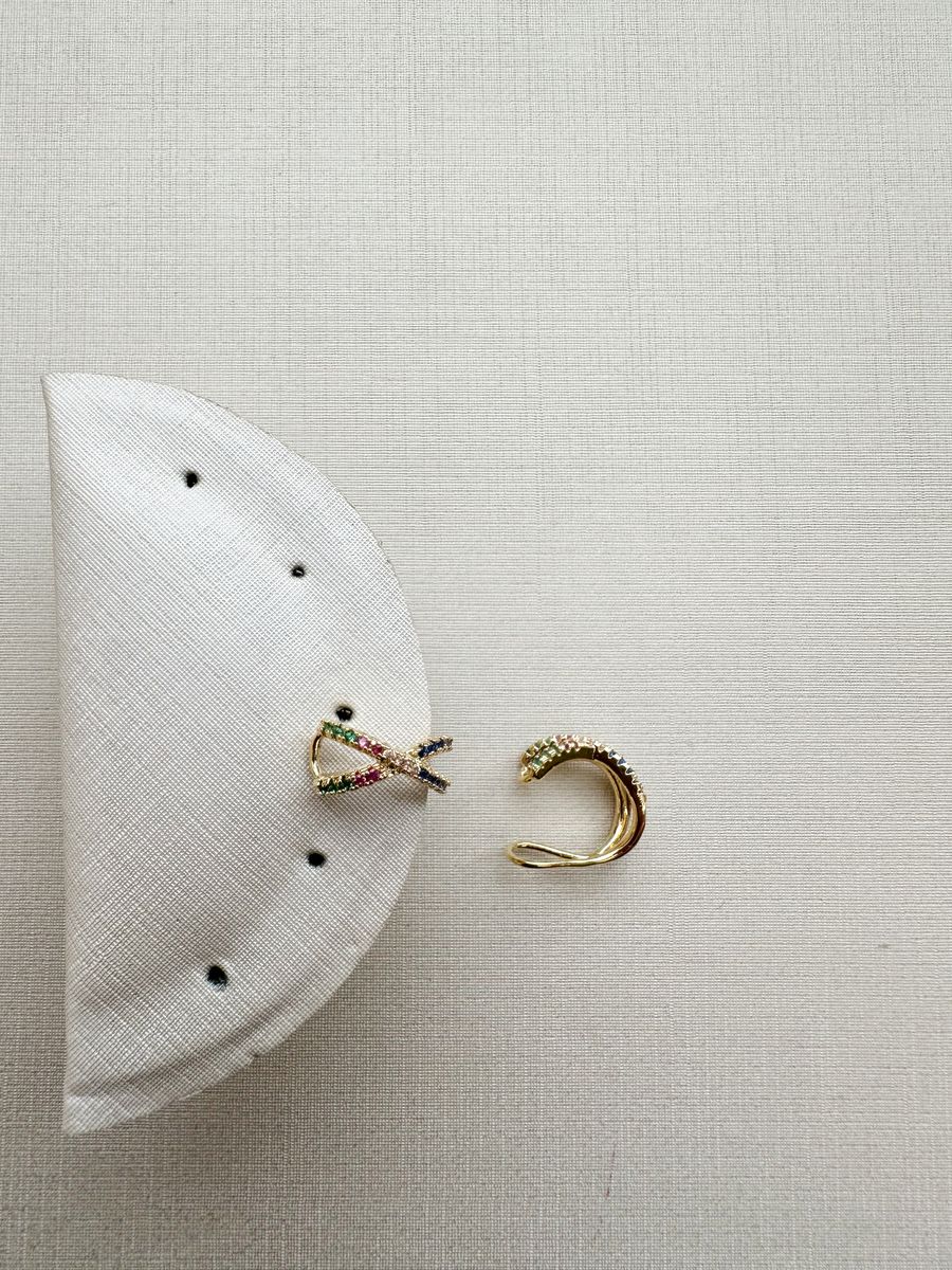 Piercing X Zirconias Coloridas Banho Ouro 18k