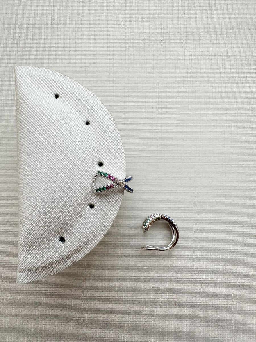 Piercing X Zirconias Coloridas Banho Ródio Branco