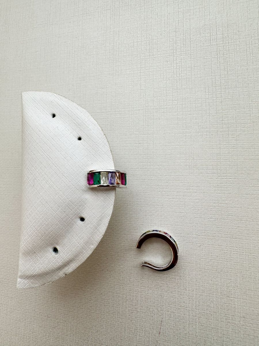 Piercing Baguetes Zirconias Coloridas Ródio Branco