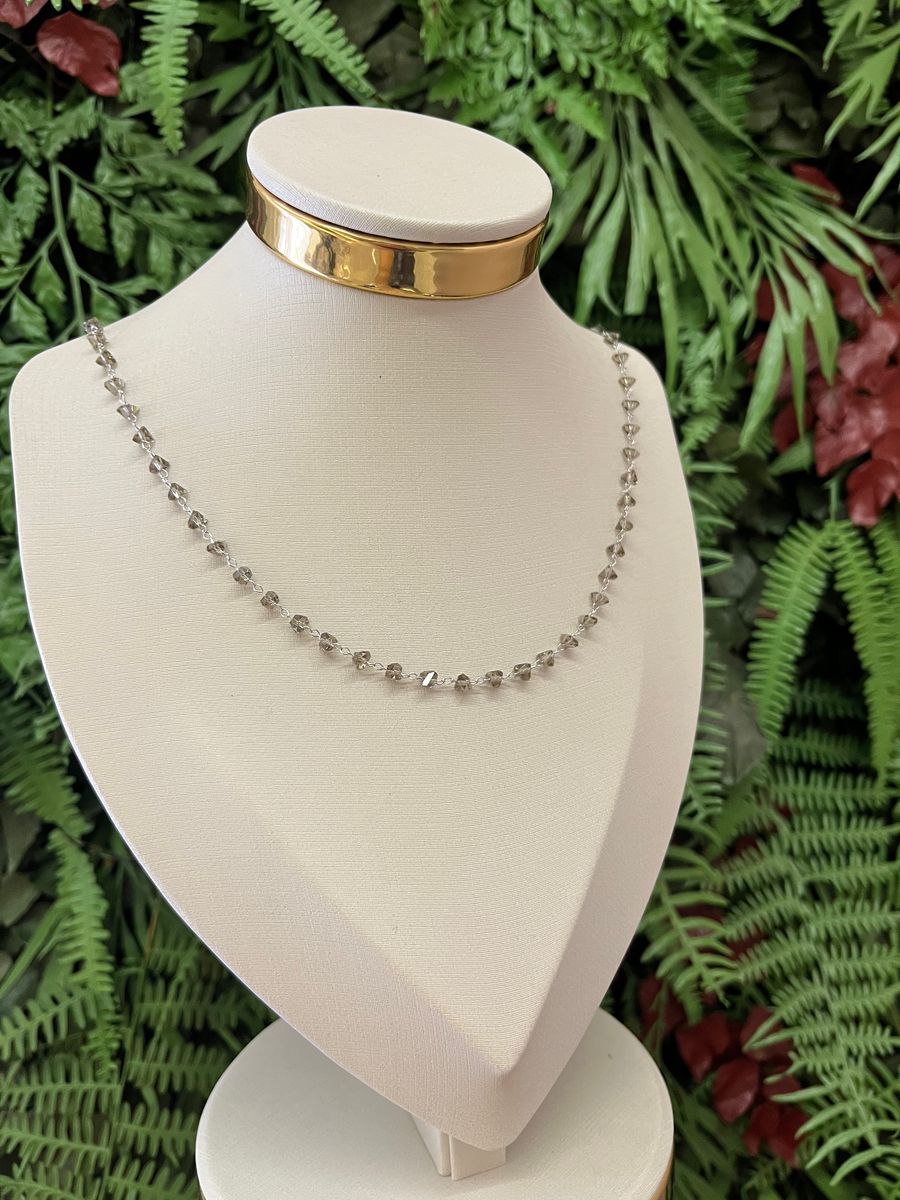 Choker Cristal Fume de Vidro Ródio Branco