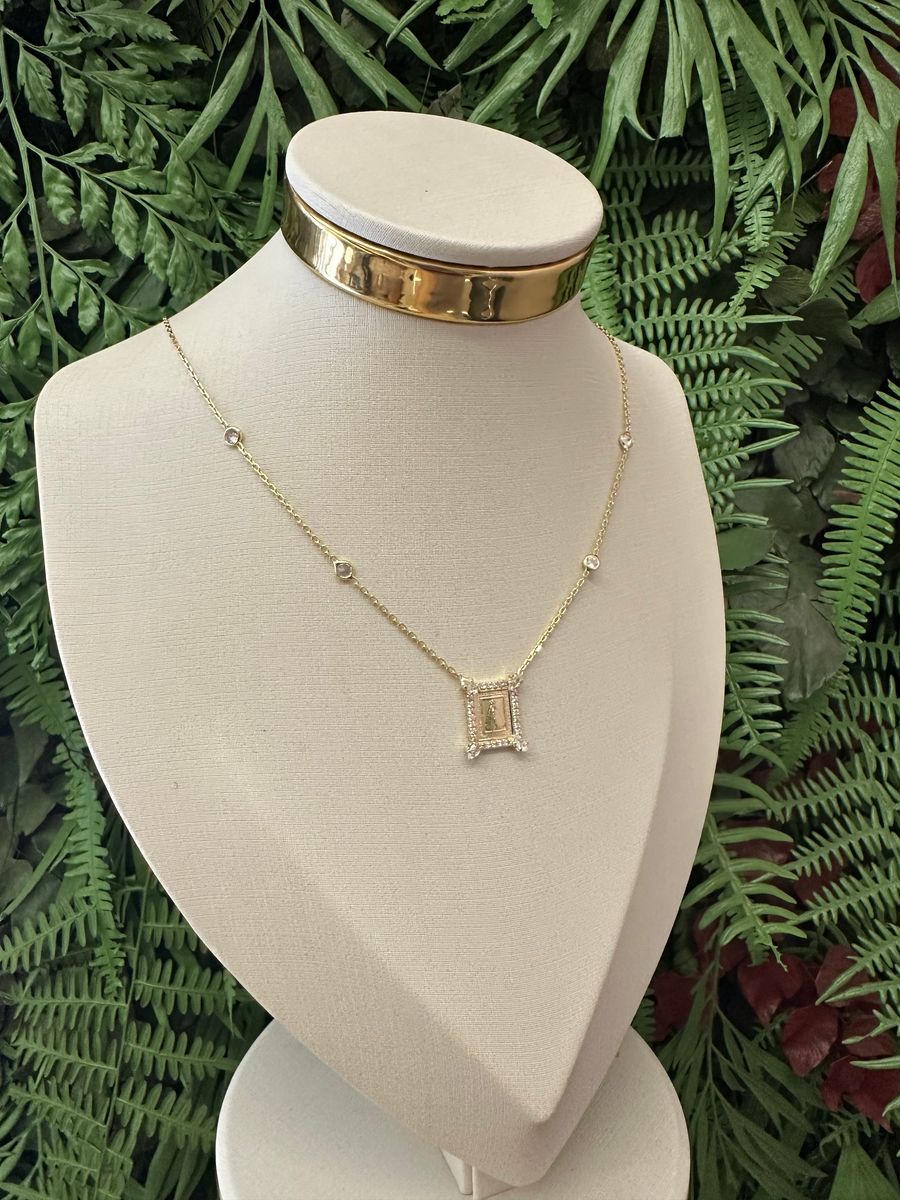 Colar Nossa Senhora Guardai-me e Pontos de Luz Ouro 18 k