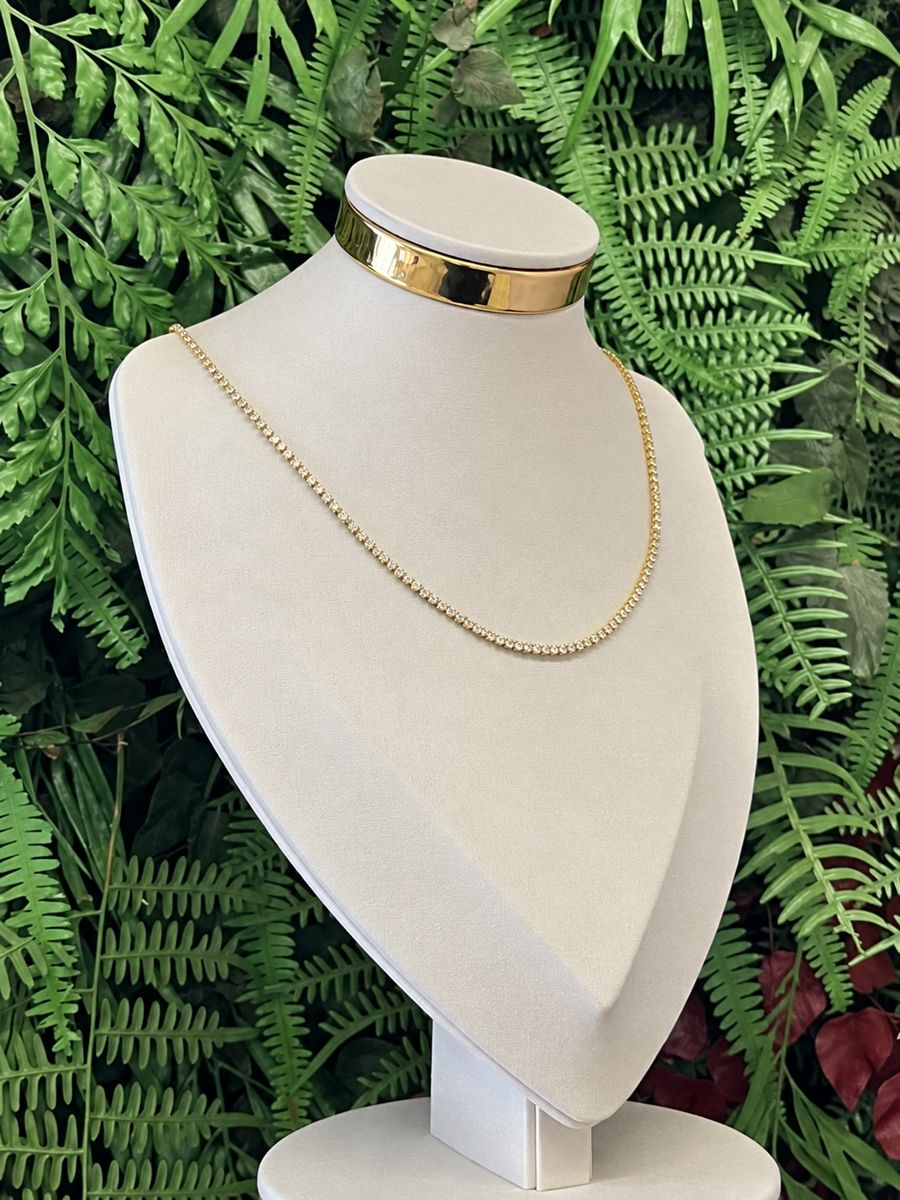 Choker Riviera Zirconia Cristal 2mm Ouro 18 k