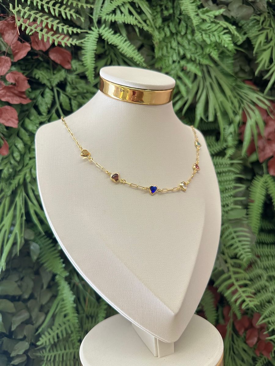 Choker Cartier com Corações Coloridos Ouro 18 k