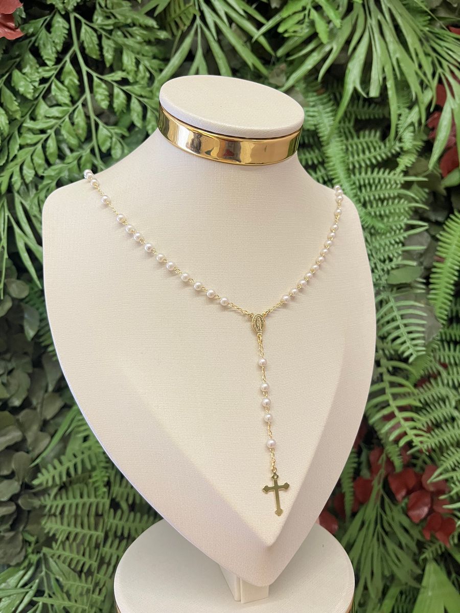 Colar Rosário Pérola 4MM Ouro 18 k
