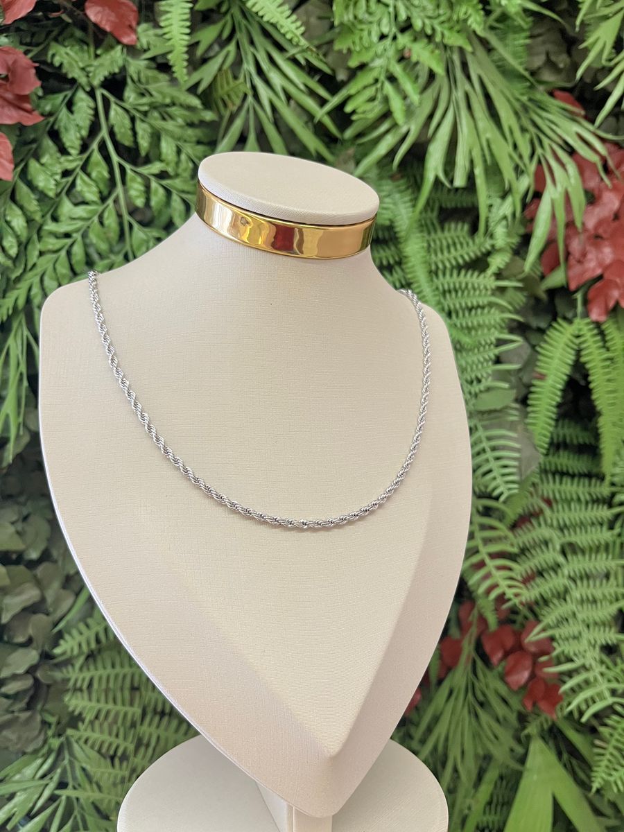 Choker Cordão Baiano 3mm Ródio Branco