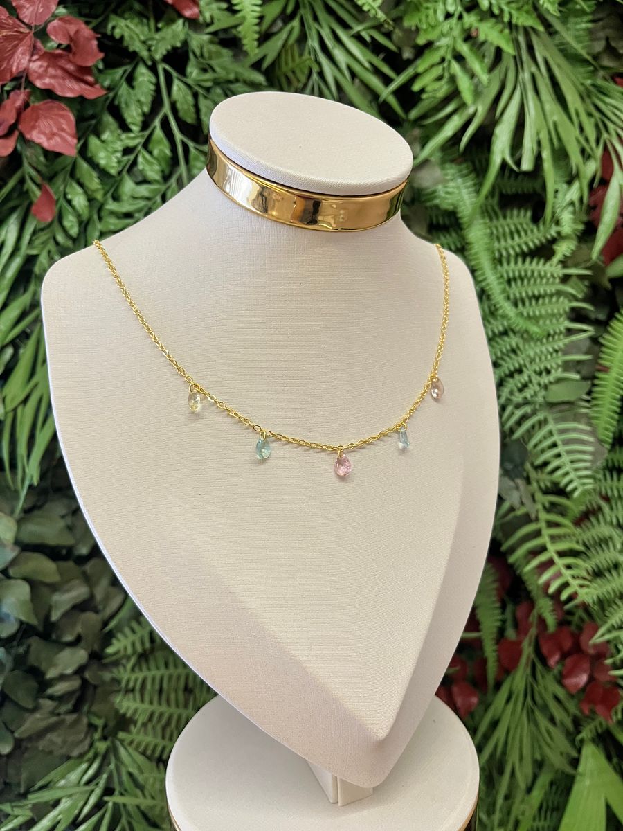 Choker 5 Gotas Vidro Tons Claro Ouro 18 k