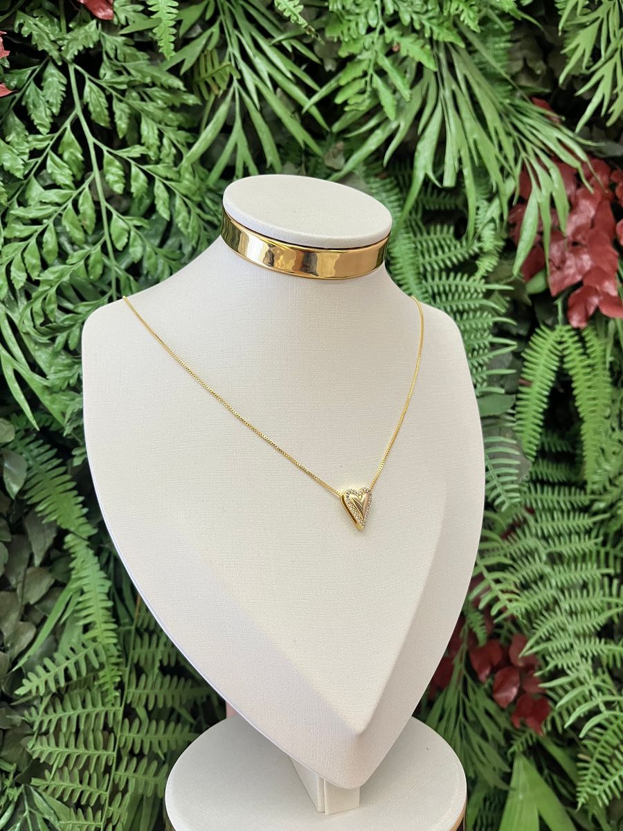 Colar Colar Coração Esticadinho com borda de Zirconias Ouro 18 k