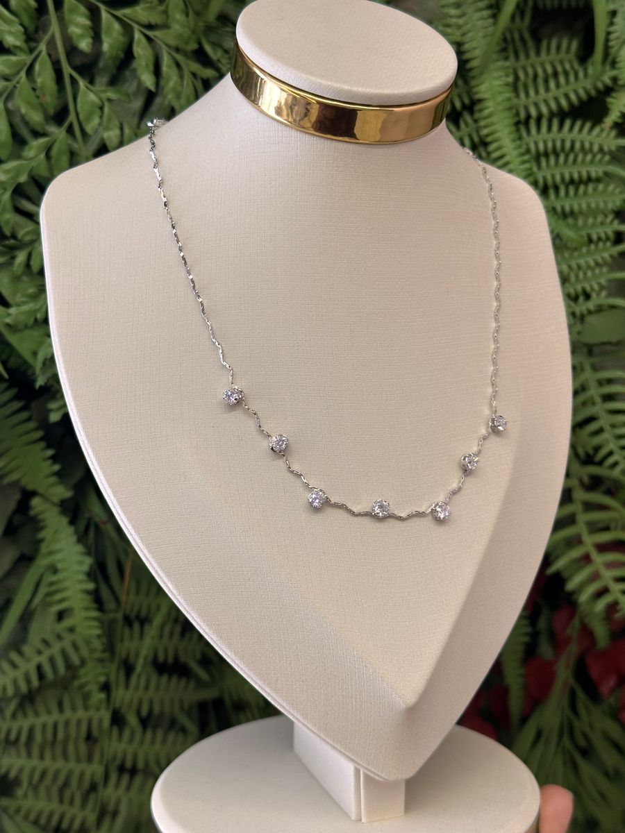 Choker Zigzag com Pontos de Luz Ródio Branco