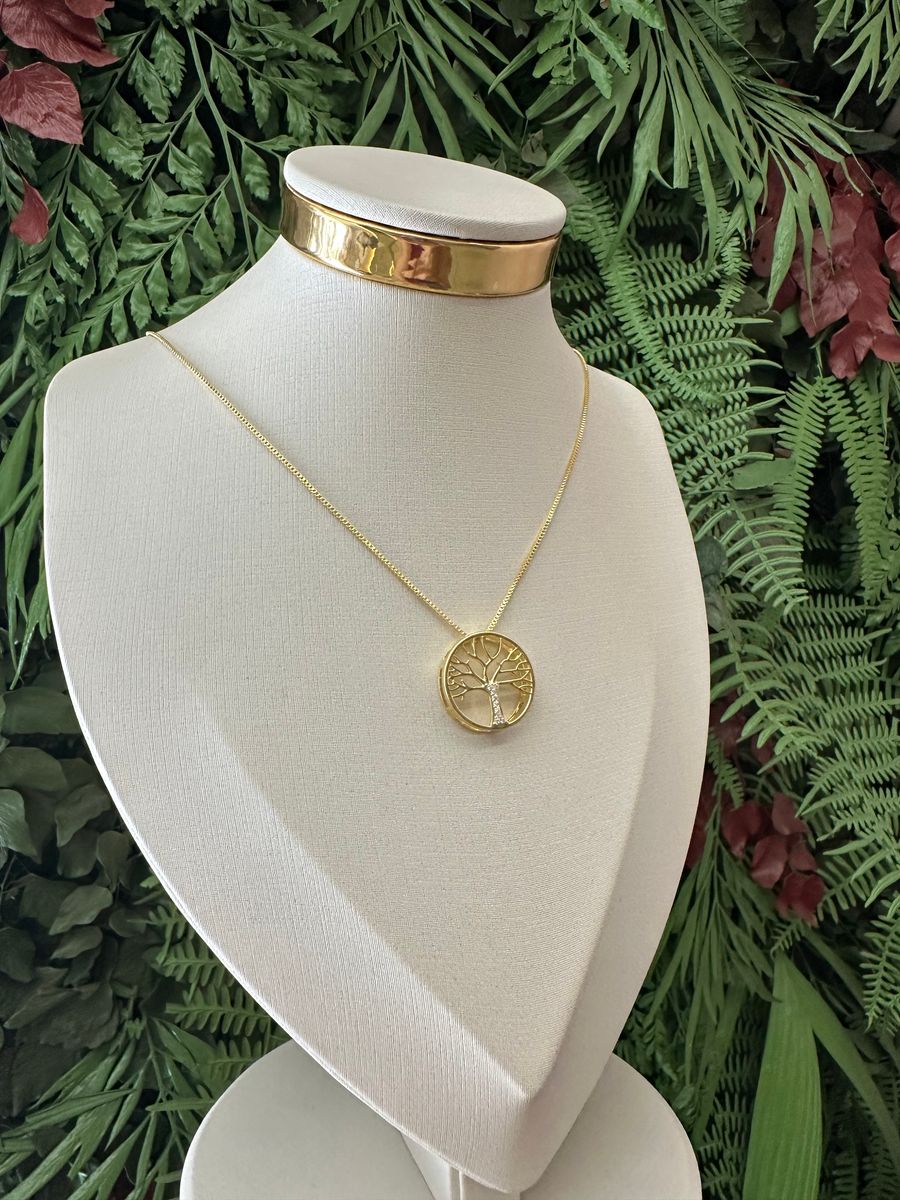 Colar Arvore vida com Tronco Cravejado Ouro 18 k