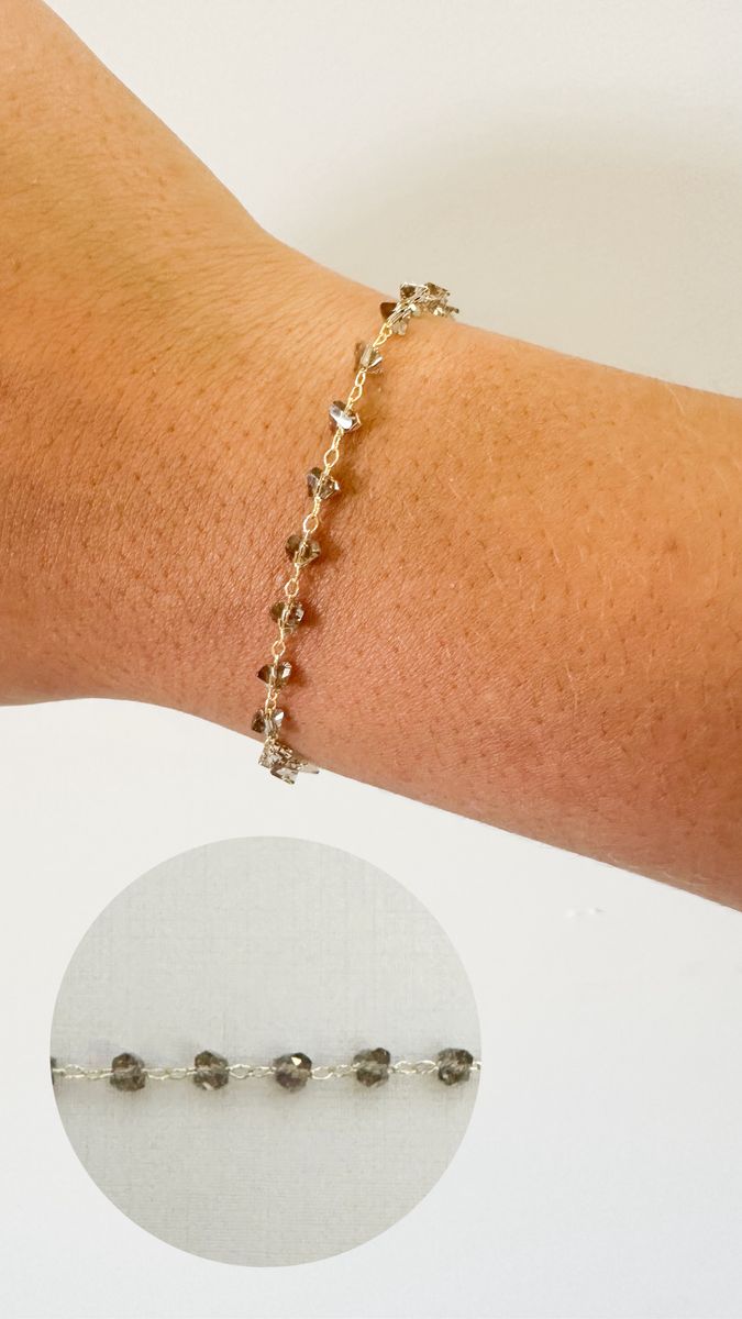 Pulseiras Cristal Fume de Vidro Ouro 18 k