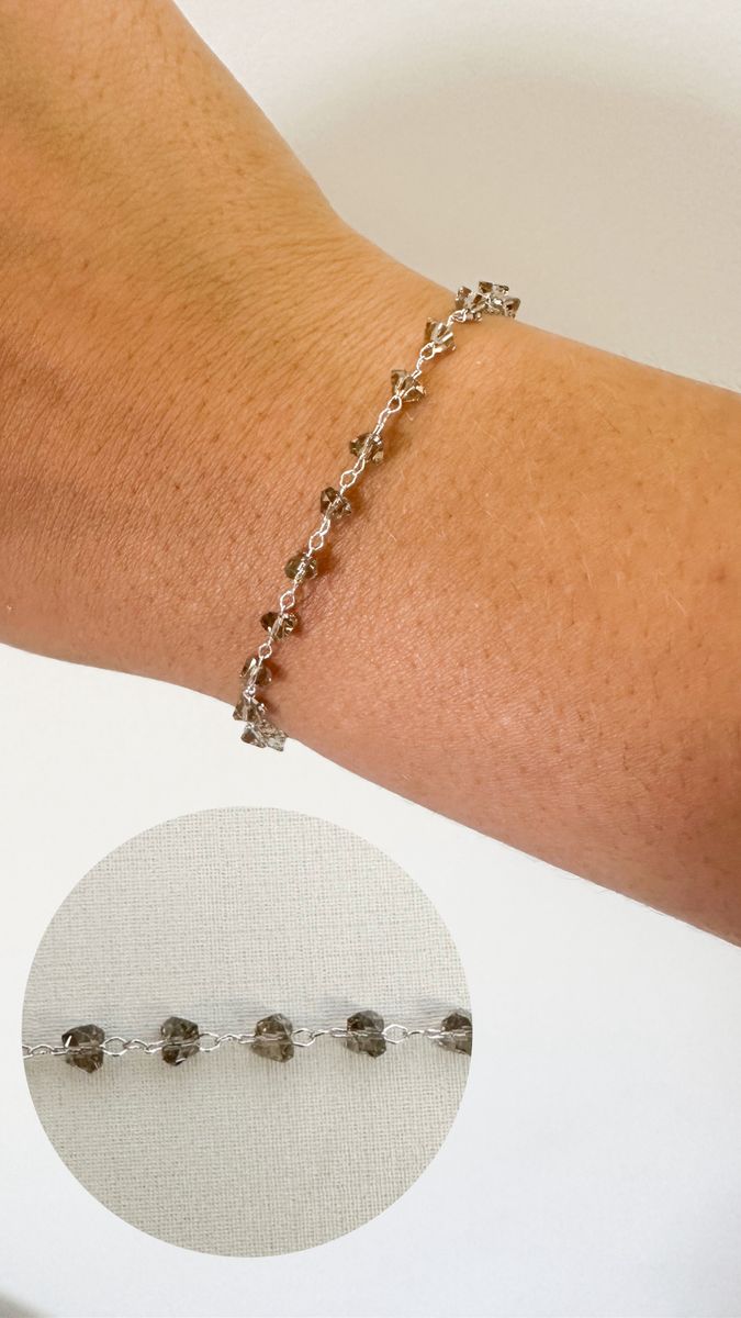 Pulseiras Cristal Fume de Vidro Ródio Branco