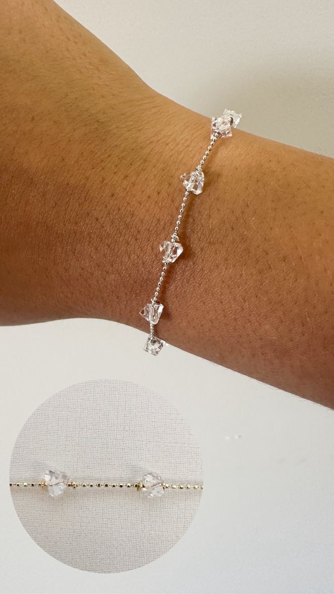 Pulseiras Cristal de Vidro Corrente Micro Bola Ouro 18 k