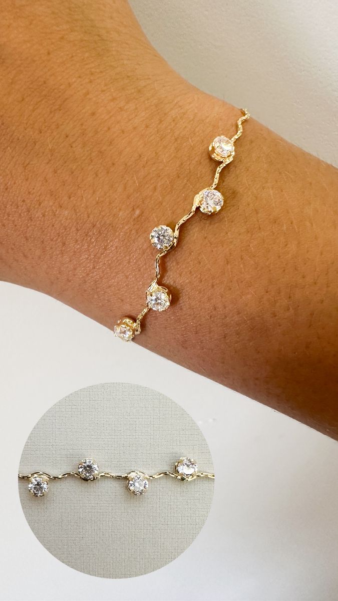 Pulseiras Zigzag com Pontos de Luz Ouro 18 k