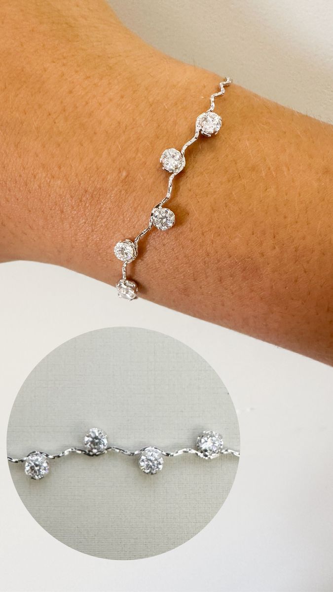 Pulseiras Zigzag com Pontos de Luz Ródio Branco