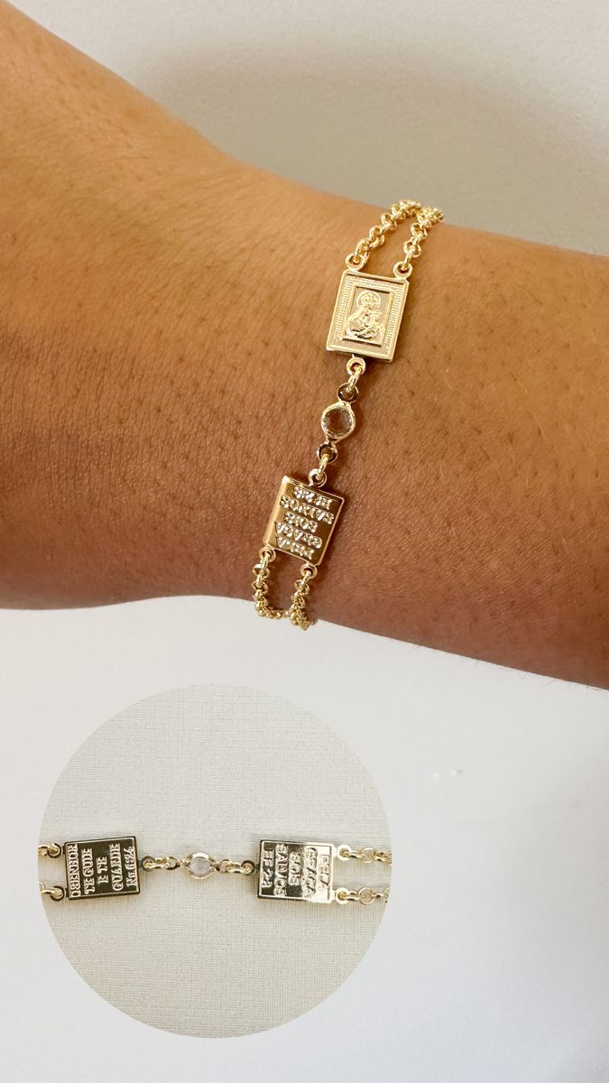 Pulseiras Escapulario Pela Graça sois Salvo Ouro 18 k