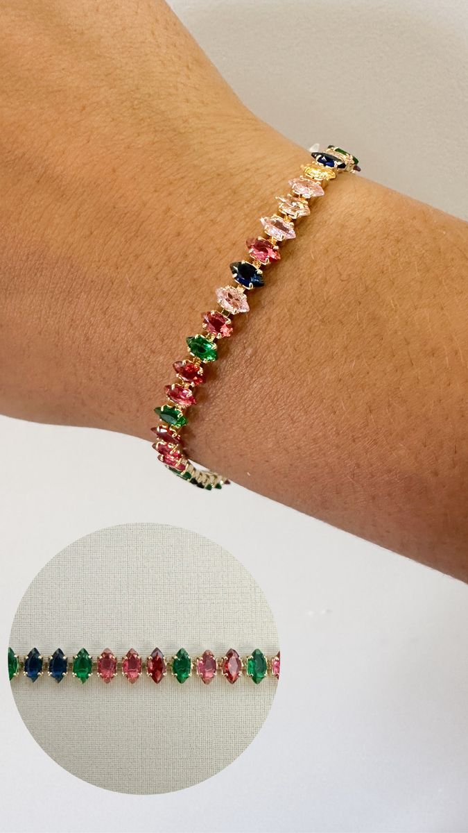 Pulseiras Navete Glam 3X6MM Coloridas Ouro 18 k