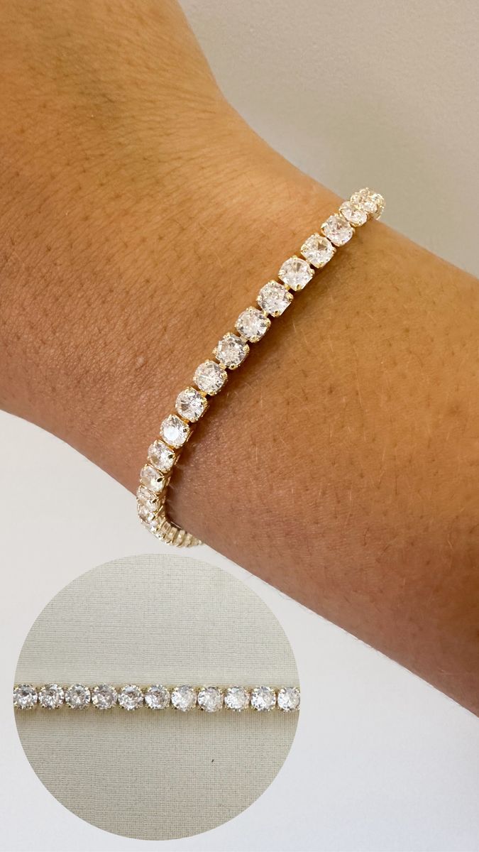 Pulseiras Riviera 4mm Zirconias Cristais Ouro 18 k