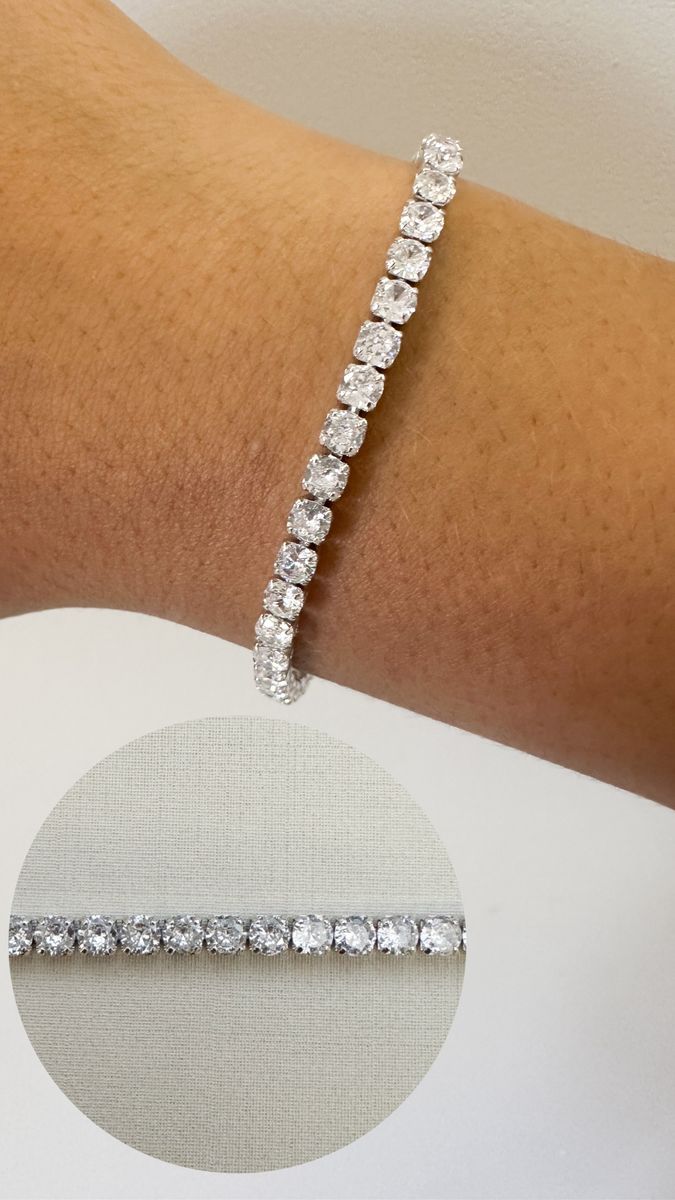 Pulseiras Riviera 4mm Zirconias Cristais Ródio Branco