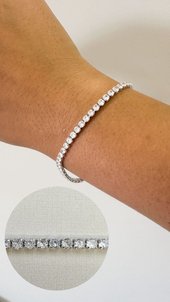 Pulseiras Riviera 3mm Zirconias Cristais Ródio Branco