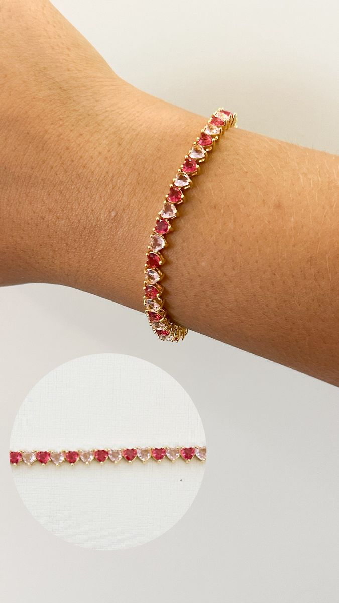Pulseiras Riviera Coração Dois Tons de Rosa Ouro 18 k