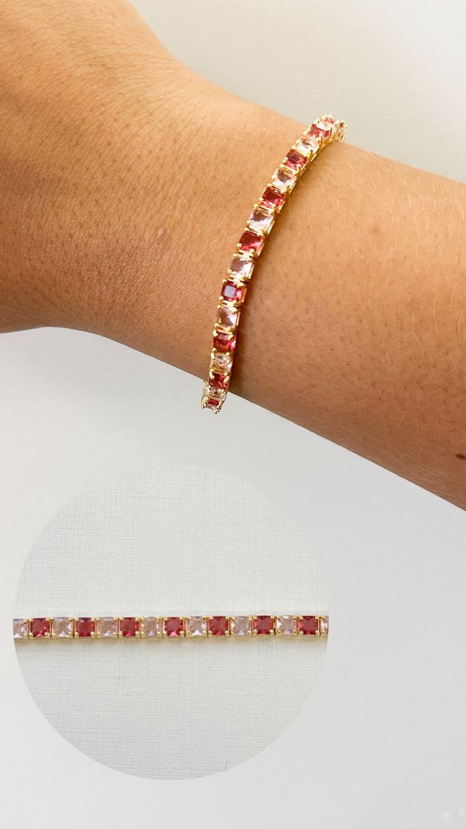 Pulseiras Riviera Quadrado Dois Tons de Rosa Ouro 18 k