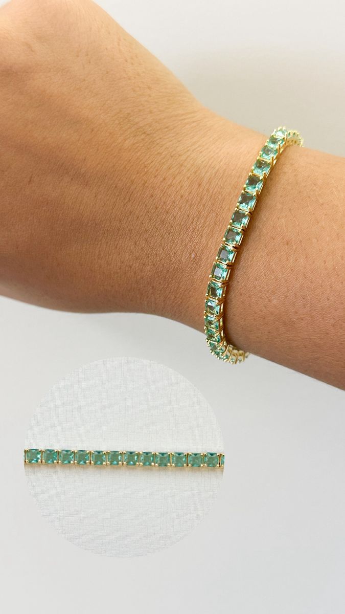 Pulseiras Riviera Quadrado Turmalina Ouro 18 k