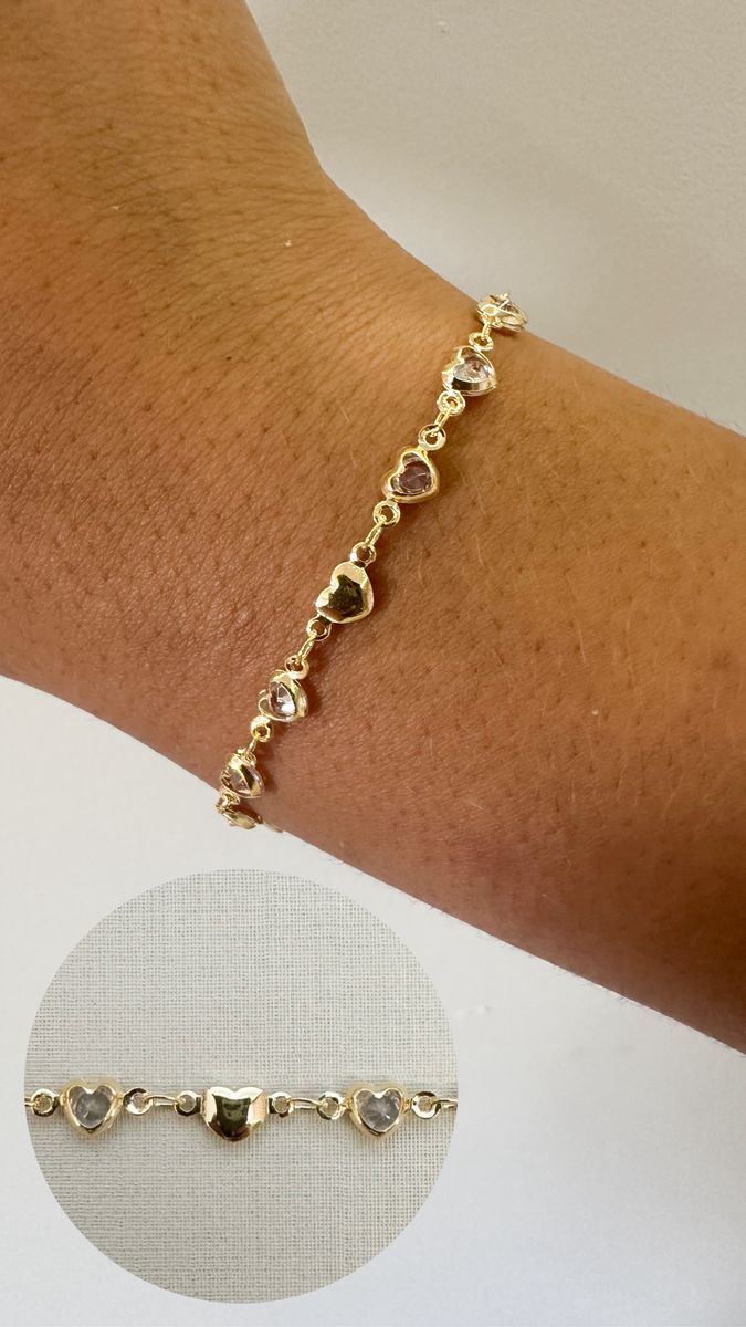 Pulseiras Coração 4 Zirconias e Coração Liso Ouro 18 k