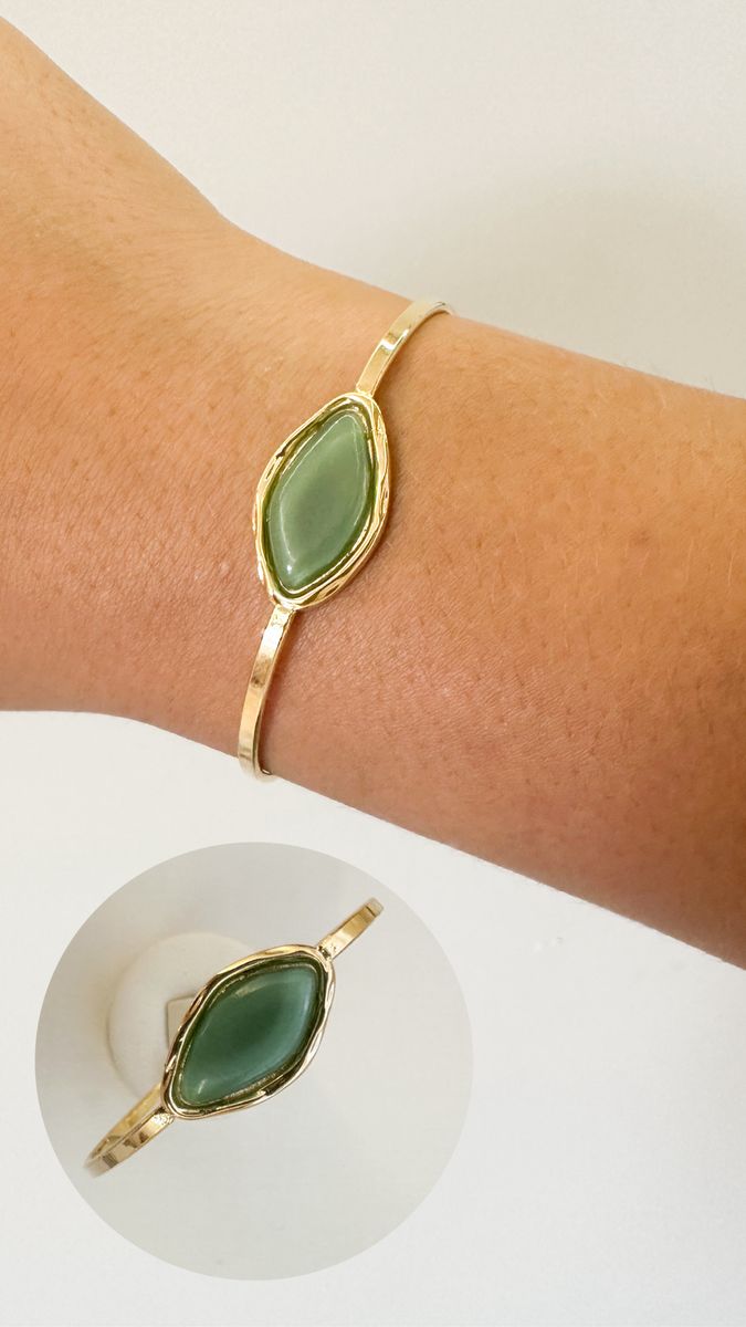 Pulseiras Bracelete Organico Verde Ouro 18 k
